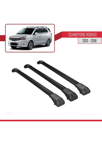 Ssangyong Rodius 2013-2018 Arası ile Uyumlu Ace-1 Ara Atkı Tavan Barı Siyah 3 Adet Bar