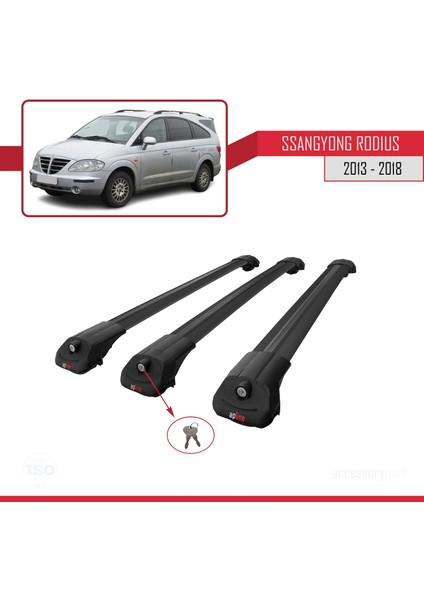 Ssangyong Rodius 2013-2018 Arası ile Uyumlu Ace-1 Ara Atkı Tavan Barı Siyah 3 Adet Bar