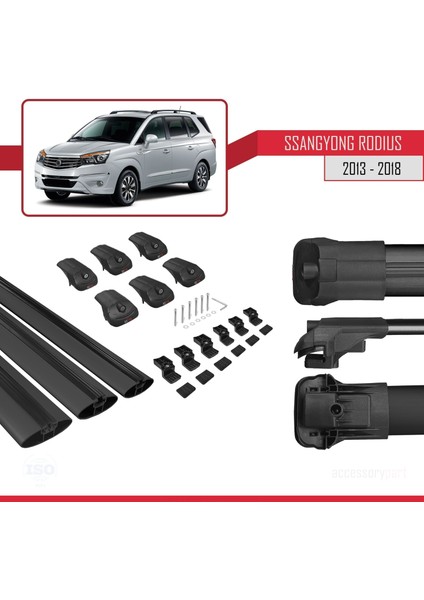 Ssangyong Rodius 2013-2018 Arası ile Uyumlu Ace-1 Ara Atkı Tavan Barı Siyah 3 Adet Bar