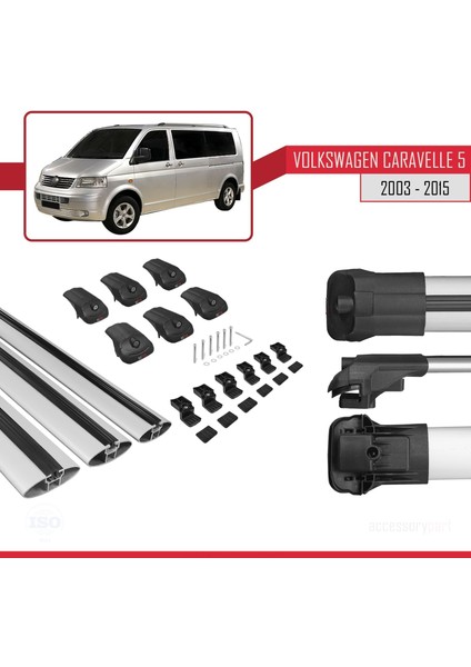 Volkswagen Caravelle (T5) 2003-2015 Arası ile Uyumlu Ace-1 Ara Atkı Tavan Barı Gri 3 Adet Bar indirimleri