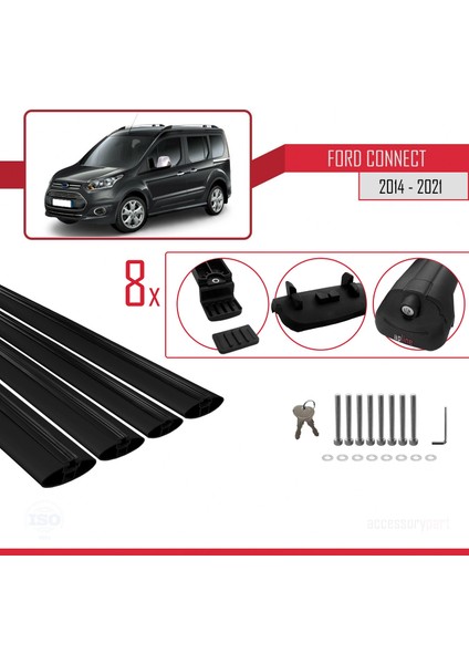 Ford Connect 2014-2021 Arası ile Uyumlu Ace-1 Ara Atkı Tavan Barı Siyah 4 Adet Bar