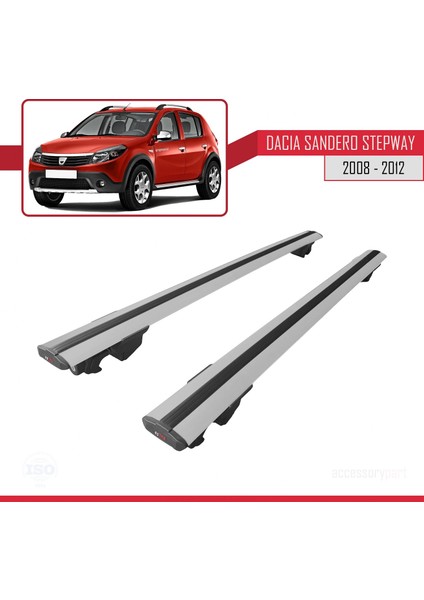 Dacia Sandero Stepway 2008-2012 Arası ile Uyumlu Hook Model Anahtar Kilitli Ara Atkı Tavan Barı Gri modelleri