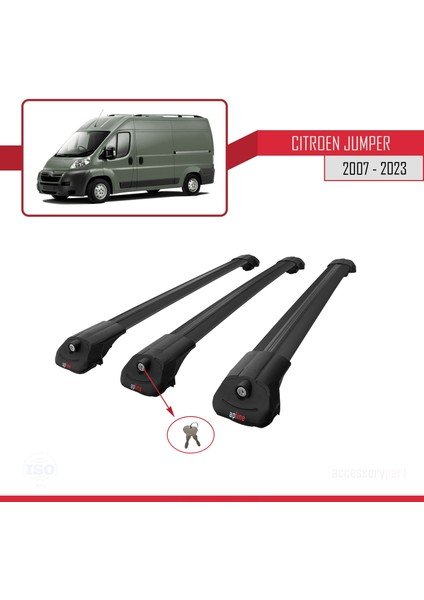Citroen Jumper 2007 ve Sonrası ile Uyumlu Ace-1 Ara Atkı Tavan Barı Siyah 3 Adet Bar