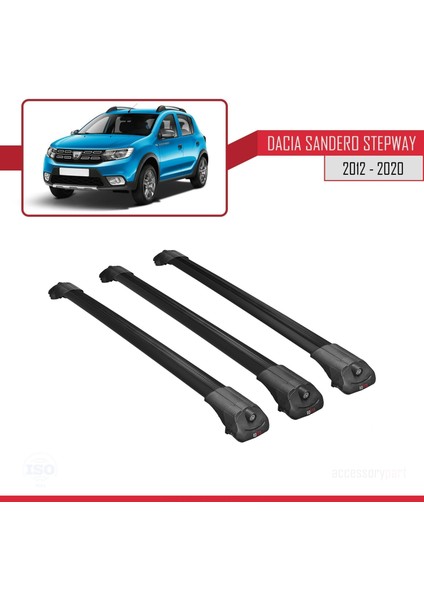 Dacia Sandero Stepway 2012-2020 Arası ile Uyumlu Ace-1 Ara Atkı Tavan Barı Siyah 3 Adet Bar modelleri