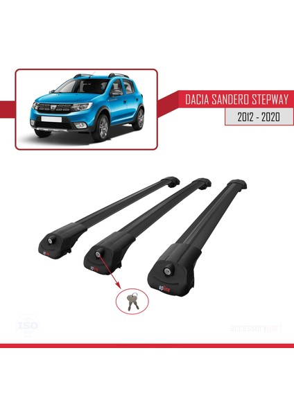 Dacia Sandero Stepway 2012-2020 Arası ile Uyumlu Ace-1 Ara Atkı Tavan Barı Siyah 3 Adet Bar fırsatları