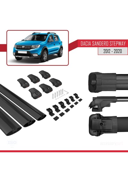 Dacia Sandero Stepway 2012-2020 Arası ile Uyumlu Ace-1 Ara Atkı Tavan Barı Siyah 3 Adet Bar indirimleri