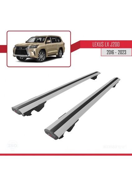 Lexus Lx (J200) 2016 ve Sonrası ile Uyumlu Hook Model Anahtar Kilitli Ara Atkı Tavan Barı Gri modelleri