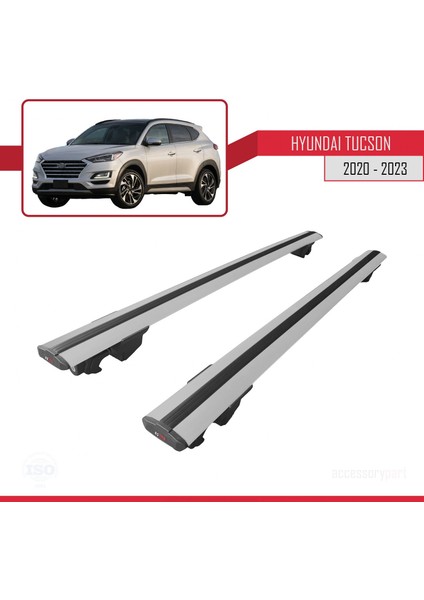Hyundai Tucson 2020 ve Sonrası ile Uyumlu Hook Model Anahtar Kilitli Ara Atkı Tavan Barı Gri modelleri