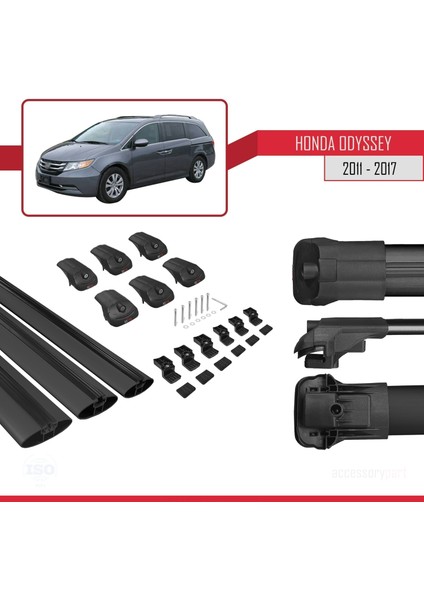 Honda Odyssey 2011-2017 Arası ile Uyumlu Ace-1 Ara Atkı Tavan Barı Siyah 3 Adet Bar indirimleri