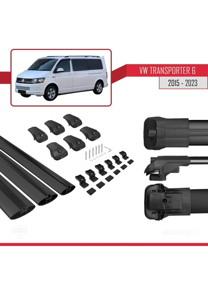 Volkswagen Transporter (T6) 2015 ve Sonrası ile Uyumlu Ace-1 Ara Atkı Tavan Barı Siyah 3 Adet Bar