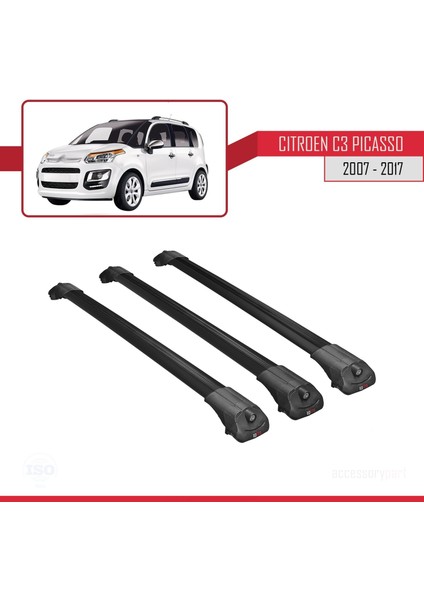 Citroen C3 Picasso 2007 - 2017 Arası ile Uyumlu Ace-1 Ara Atkı Tavan Barı Siyah 3 Adet Bar modelleri