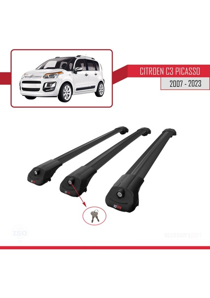 Citroen C3 Picasso 2007 - 2017 Arası ile Uyumlu Ace-1 Ara Atkı Tavan Barı Siyah 3 Adet Bar fırsatları