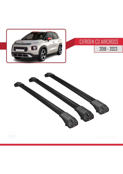 Citroen C3 Aircross 2018 ve Sonrası ile Uyumlu Ace-1 Ara Atkı Tavan Barı Siyah 3 Adet Bar modelleri