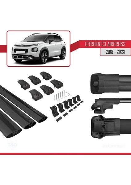 Citroen C3 Aircross 2018 ve Sonrası ile Uyumlu Ace-1 Ara Atkı Tavan Barı Siyah 3 Adet Bar indirimleri