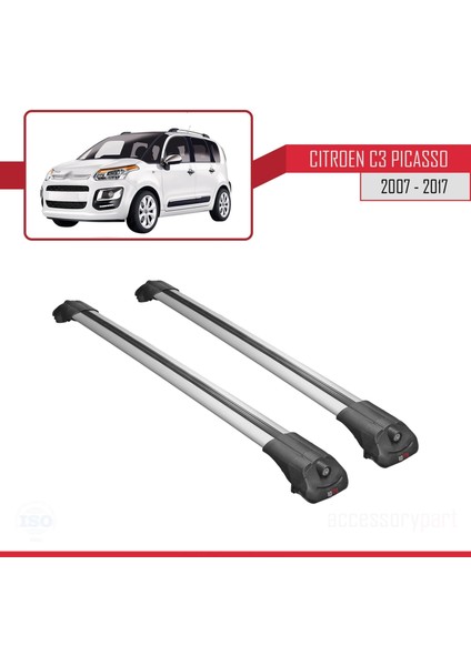 Citroen C3 Picasso 2007 - 2017 Arası ile Uyumlu Ace-1 Ara Atkı Tavan Barı Gri modelleri
