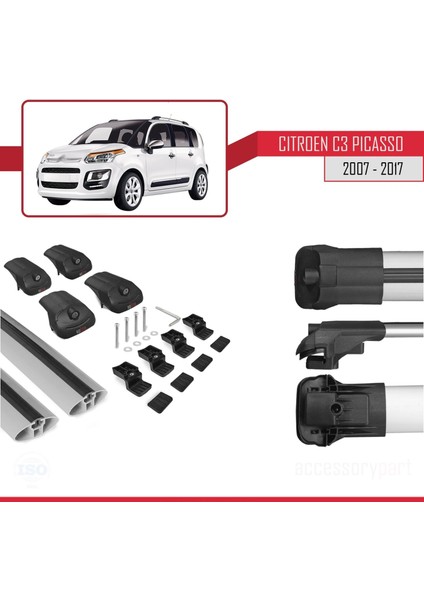 Citroen C3 Picasso 2007 - 2017 Arası ile Uyumlu Ace-1 Ara Atkı Tavan Barı Gri indirimleri
