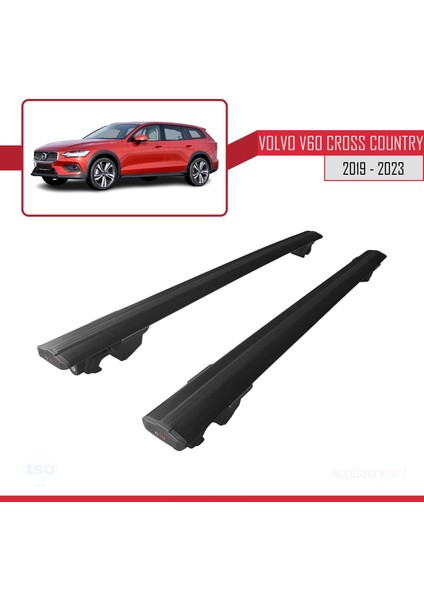Volvo V60 Cross Country 2019 ve Sonrası ile Uyumlu Hook Model Anahtar Kilitli Ara Atkı Tavan Barı Siyah modelleri