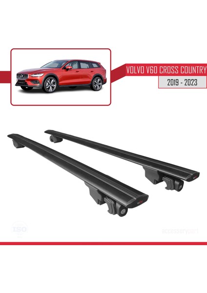 Volvo V60 Cross Country 2019 ve Sonrası ile Uyumlu Hook Model Anahtar Kilitli Ara Atkı Tavan Barı Siyah fırsatları