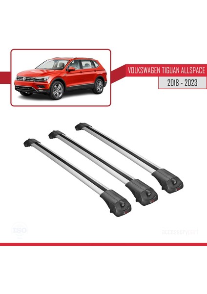 Vw Tiguan Allspace 2018 ve Sonrası ile Uyumlu Ace-1 Ara Atkı Tavan Barı Gri 3 Adet Bar