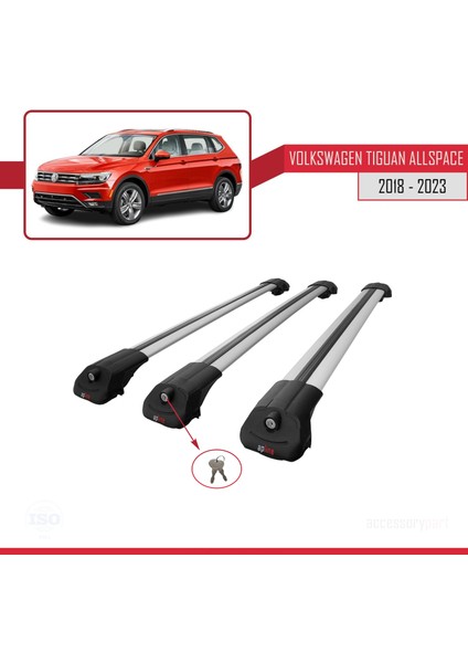 Vw Tiguan Allspace 2018 ve Sonrası ile Uyumlu Ace-1 Ara Atkı Tavan Barı Gri 3 Adet Bar