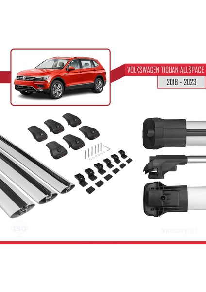 Vw Tiguan Allspace 2018 ve Sonrası ile Uyumlu Ace-1 Ara Atkı Tavan Barı Gri 3 Adet Bar