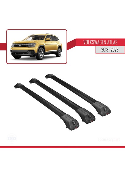 Volkswagen Atlas 2018-2023 ile Uyumlu Ace-1 Ara Atkı Tavan Barı Siyah 3 Adet Bar