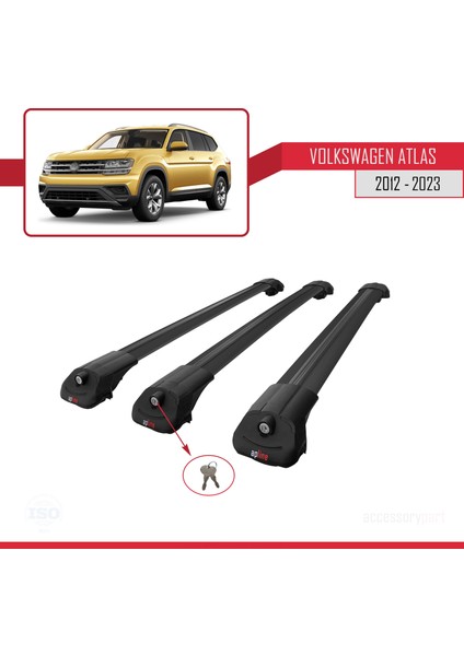 Volkswagen Atlas 2018-2023 ile Uyumlu Ace-1 Ara Atkı Tavan Barı Siyah 3 Adet Bar