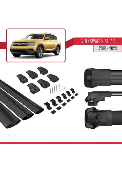 Volkswagen Atlas 2018-2023 ile Uyumlu Ace-1 Ara Atkı Tavan Barı Siyah 3 Adet Bar