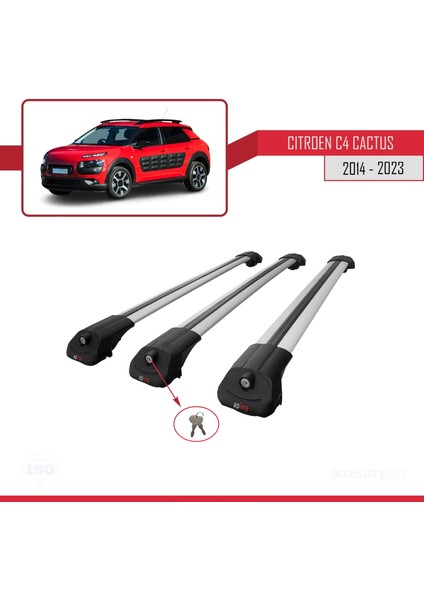 Citroen C4 Cactus 2014 ve Sonrası ile Uyumlu Ace-1 Ara Atkı Tavan Barı Gri 3 Adet Bar