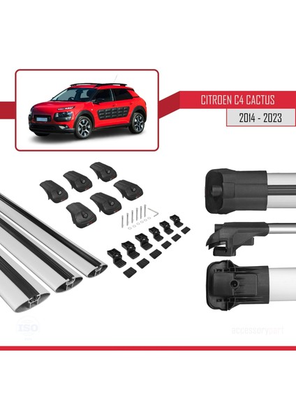 Citroen C4 Cactus 2014 ve Sonrası ile Uyumlu Ace-1 Ara Atkı Tavan Barı Gri 3 Adet Bar