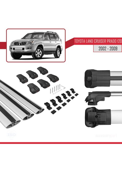 Toyota Land Cruiser Prado (J120) 2002-2009 Arası ile Uyumlu Ace-1 Ara Atkı Tavan Barı Gri 3 Adet Bar indirimleri