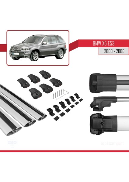 Bmw X5 (E53) 2000-2006 Arası ile Uyumlu Ace-1 Ara Atkı Tavan Barı Gri 3 Adet Bar indirimleri