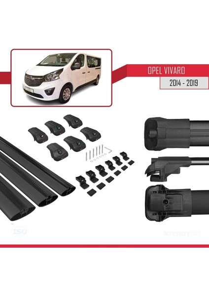 Opel Vivaro 2014-2019 Arası ile Uyumlu Ace-1 Ara Atkı Tavan Barı Siyah 3 Adet Bar