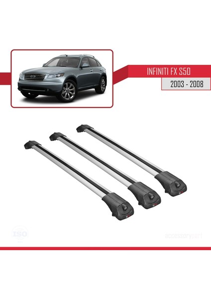 Infiniti Fx (S50) 2003-2008 Arası ile Uyumlu Ace-1 Ara Atkı Tavan Barı Gri 3 Adet Bar modelleri