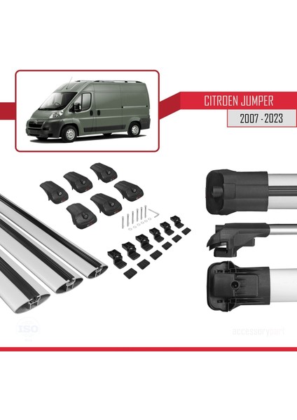 Citroen Jumper 2007 ve Sonrası ile Uyumlu Ace-1 Ara Atkı Tavan Barı Gri 3 Adet Bar