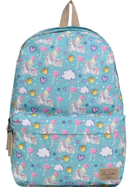 Su Geçirmez Çok Gözlü Kız Çocuk Seyahat Okul Sırt Çantası Unicorn Desenli K1467