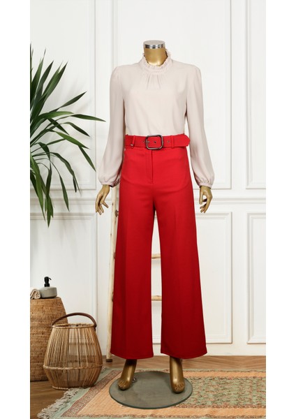440 Beli Kemerli Bol Paça Pantolon Qys Pantolon 440V #23-033