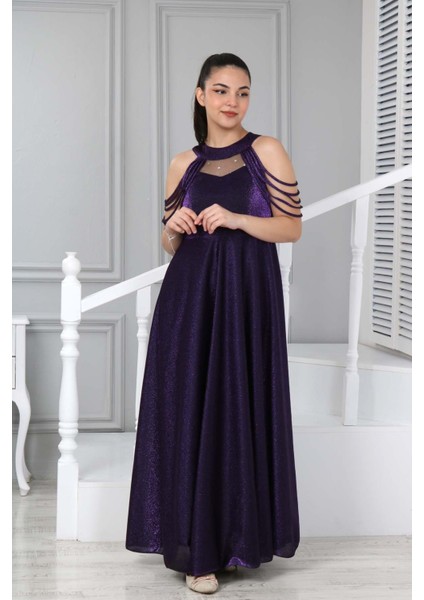 Kız Çocuk Uzun Mor Saten Abiye Gece Mezuniyet ELBISESI-ABY-0029 modelleri