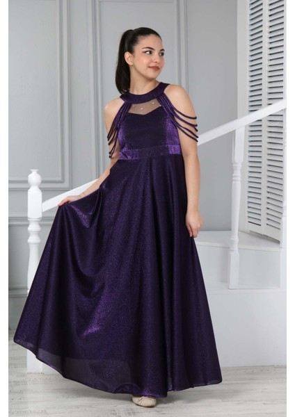 Kız Çocuk Uzun Mor Saten Abiye Gece Mezuniyet ELBISESI-ABY-0029 fırsatları