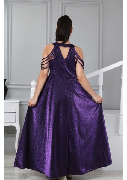 Kız Çocuk Uzun Mor Saten Abiye Gece Mezuniyet ELBISESI-ABY-0029 indirimleri