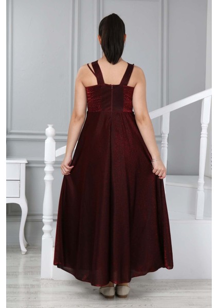 Kız Çocuk Uzun Bordo Saten Abiye Gece Mezuniyet ELBISESI-ABY-0029 modelleri