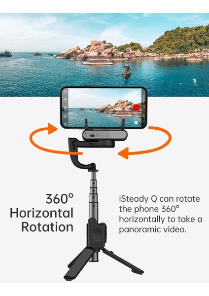 Akıllı Telefonlar Için Gimbal Stabilizator Ultra Hafif 195 Gram Dahili Batarya 460 Mah 360 Derece Dönebilen Başlık Android iPhone Gimbal Katlanabilir Video Kaydı Için Sabitleyici Isteady Q