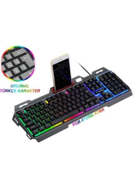 T16 Metal Kasa USB Q Rgb Işıklı Oyuncu Klavyesi