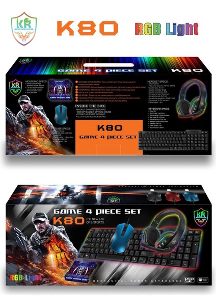 K80 Oyuncu Kulaklık Klavye Mouse ve Ped Takım