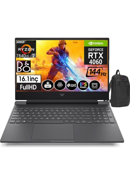 Victus S0014NT Ryzen 7 7840HS 64GB Ddr5 Ram 2tb SSD 8gb RX4060 16,1 Inç 144Hz IPS Fhd WINDOWS11HOME Taşınabilir Bilgisayar 77Z4M5EAW18+ZETTAÇANTA