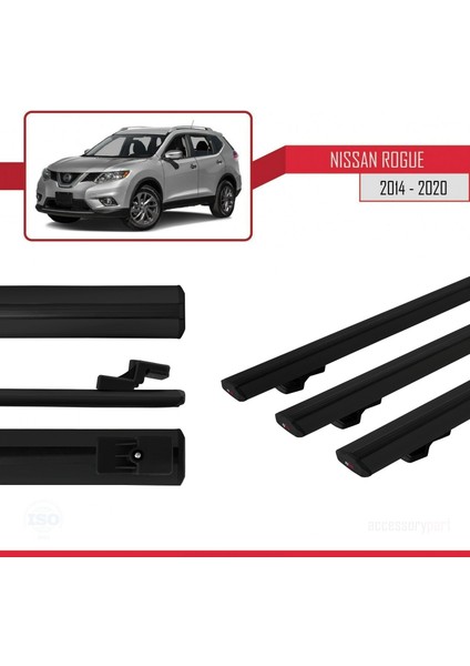 Nissan Rogue 2014-2020 Arası ile Uyumlu Basıc Model Ara Atkı Tavan Barı Siyah 3 Adet