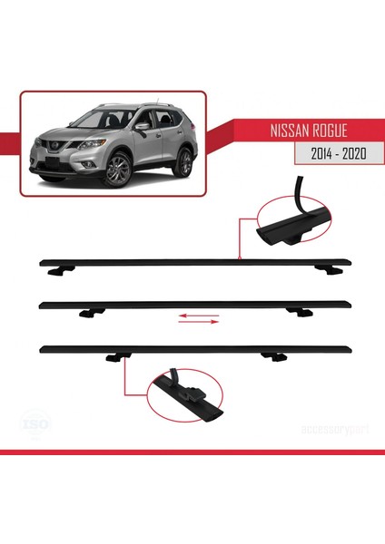 Nissan Rogue 2014-2020 Arası ile Uyumlu Basıc Model Ara Atkı Tavan Barı Siyah 3 Adet