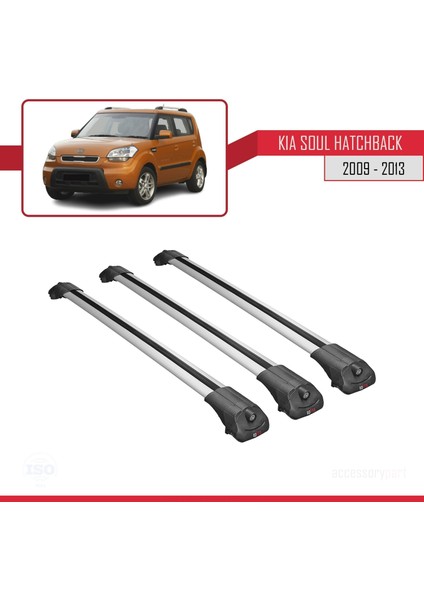 Kia Soul Hatchback 2009-2013 Arası ile Uyumlu Ace-1 Ara Atkı Tavan Barı Gri 3 Adet Bar