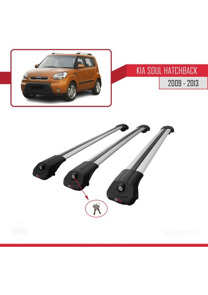 Kia Soul Hatchback 2009-2013 Arası ile Uyumlu Ace-1 Ara Atkı Tavan Barı Gri 3 Adet Bar