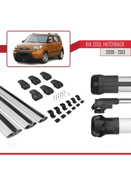 Kia Soul Hatchback 2009-2013 Arası ile Uyumlu Ace-1 Ara Atkı Tavan Barı Gri 3 Adet Bar